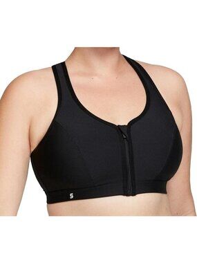 Glamorise Sport Zip Up Front Closure Sports Bra 9266 Black Wireless Strappy 34C